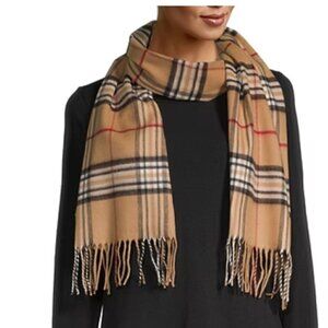 V. Fraas Cold Weather Cashmink Tartan Plaid Scarf, Camel Tan Plaid